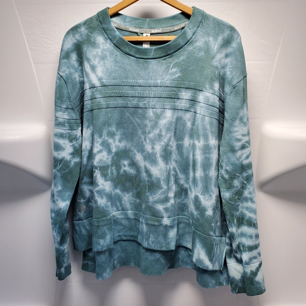 Adidas sweater, tie-dye forest green. Womens Large.